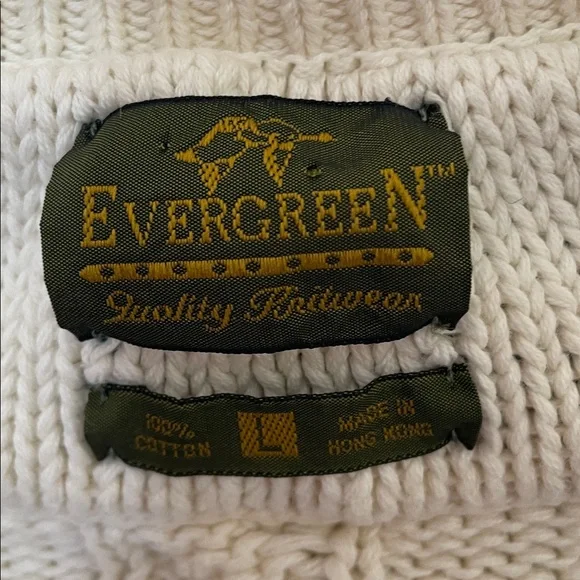 Vintage Evergreen Heavyweight Cream Cable Knit Sweater Large Preppy - Picture 5 of 5